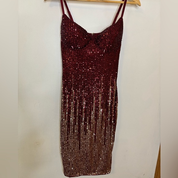 Fashion Nova Striking Arrival Burgundy Silver Sequin Mini Dress - Picture 10 of 10